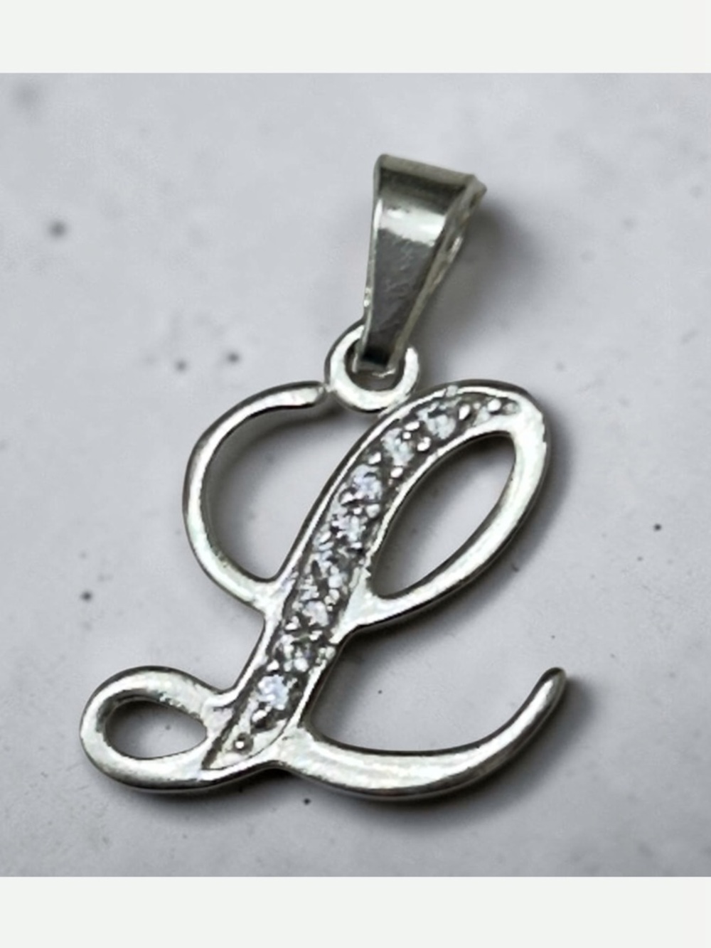 Sterling Silver 'L' Initial Pendant with Cubic Zirconia - Silver